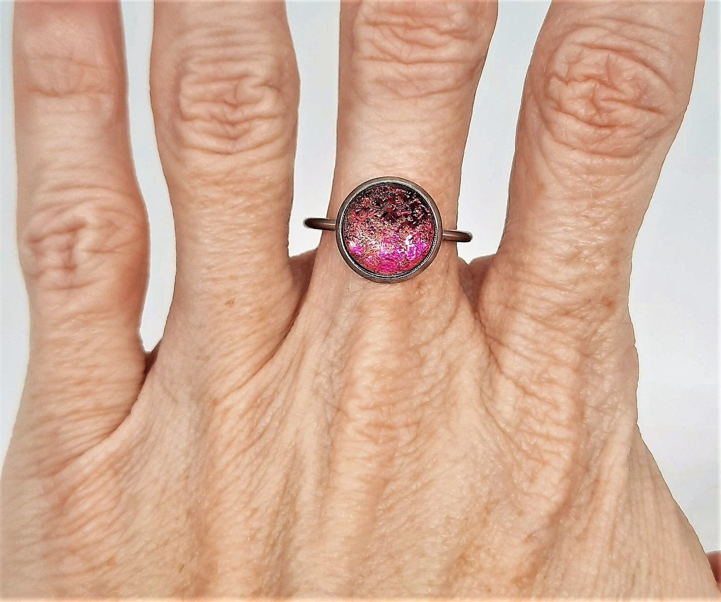 Iridescent Red / Yellow Rhinestone Finger Cuff Ring, Size 7