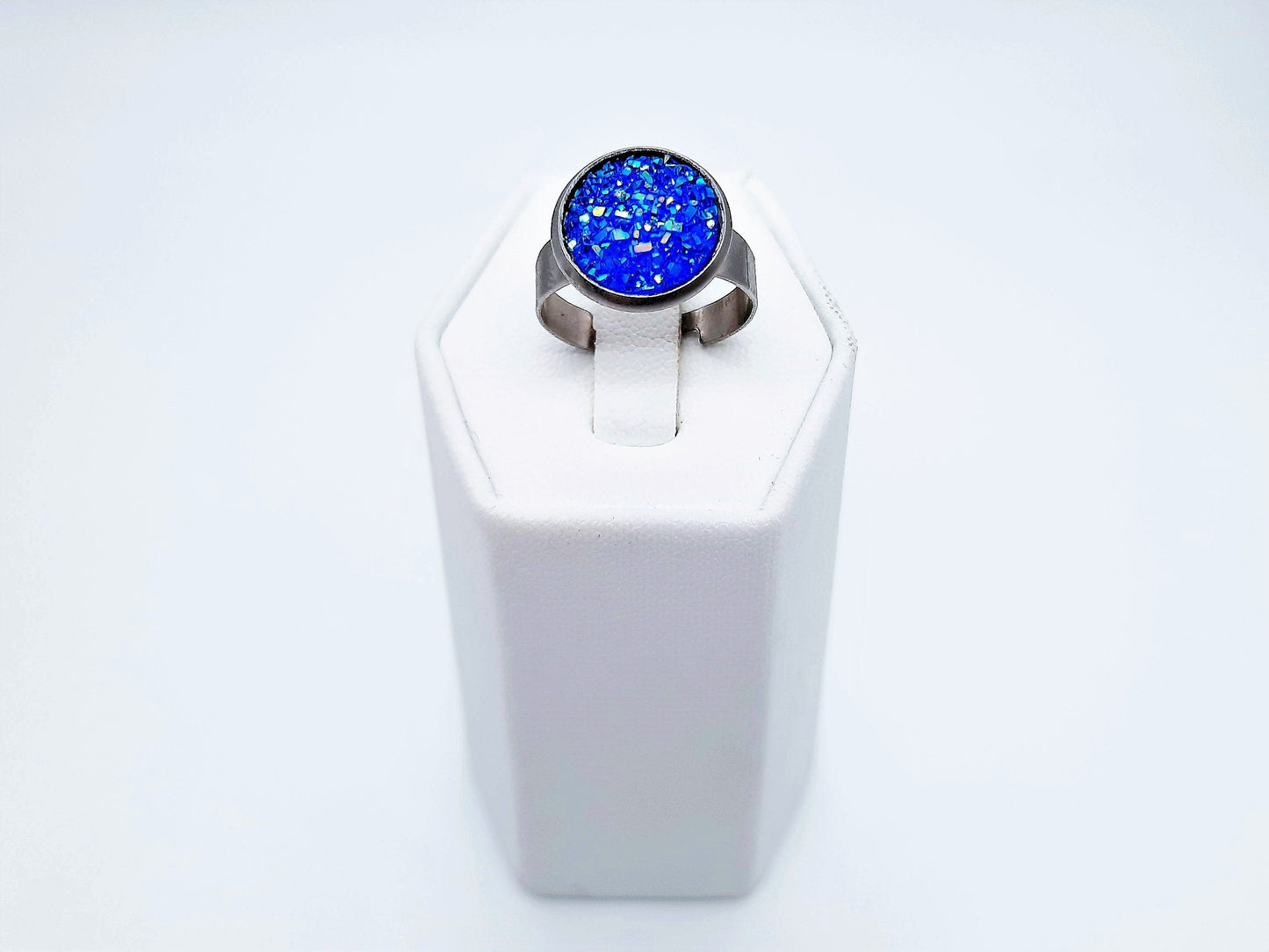 Iridescent Druzy  Stainless Steel Ring - Adjustable