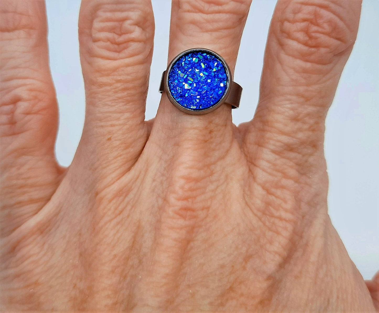Iridescent Druzy  Stainless Steel Ring - Adjustable