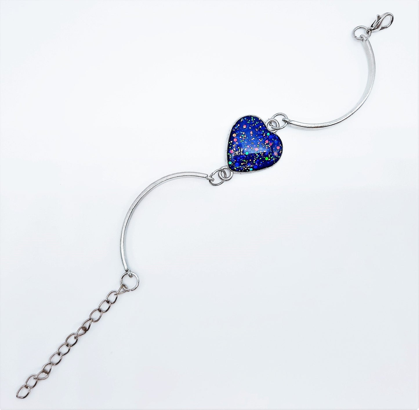 Iridescent Blue Heart Adjustable Bangle Bracelet