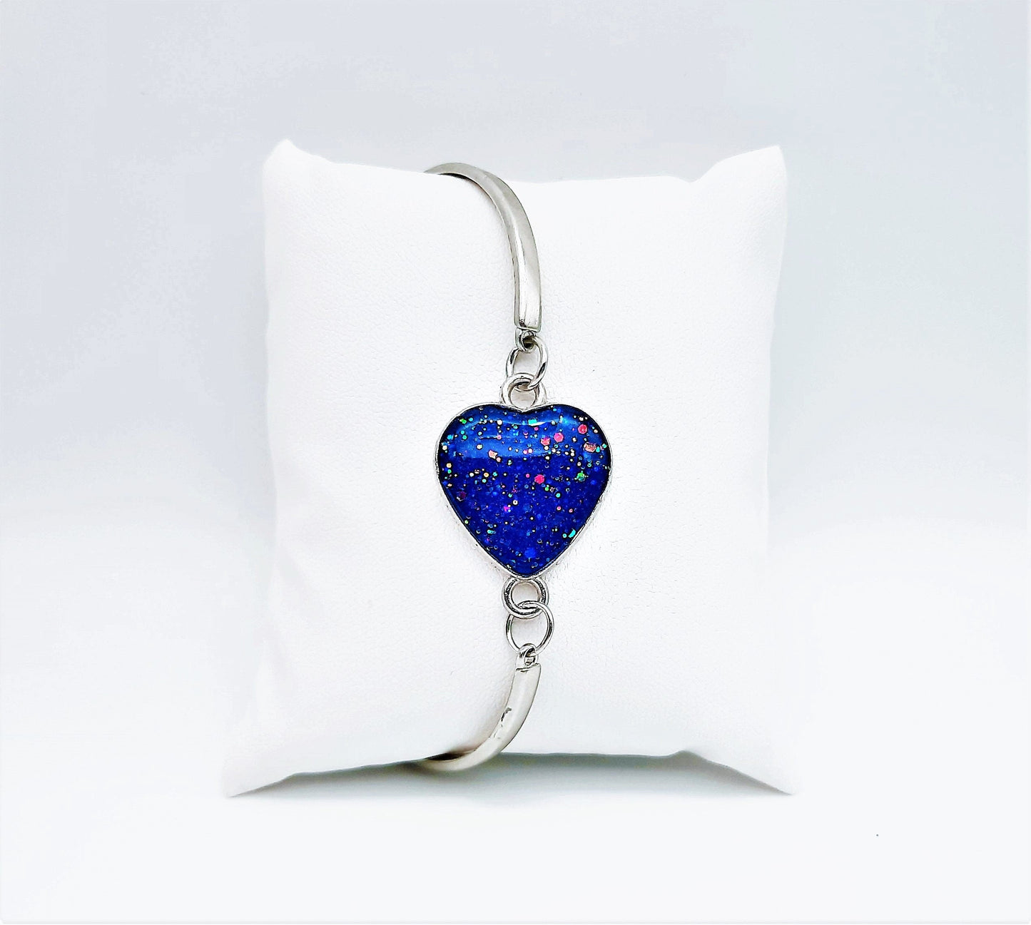 Iridescent Blue Heart Adjustable Bangle Bracelet