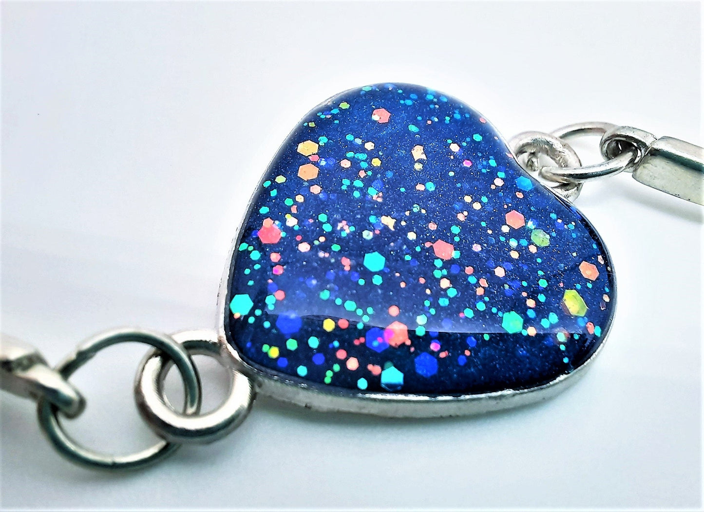 Iridescent Blue Heart Adjustable Bangle Bracelet