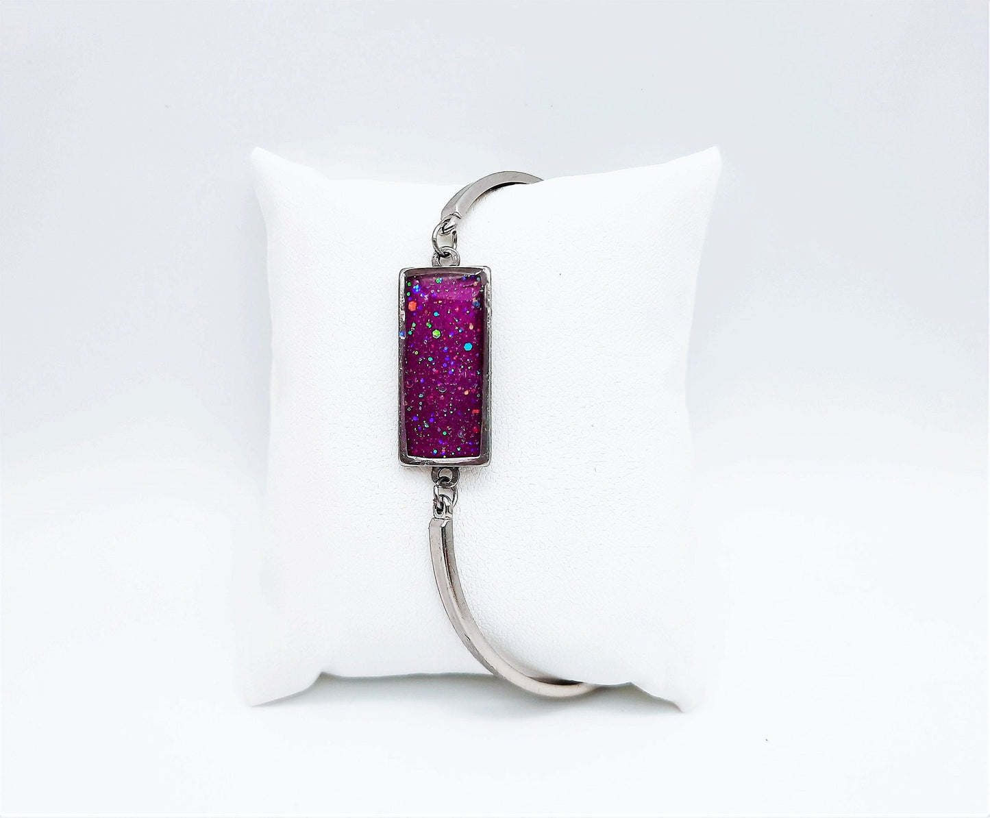 Iridescent Purple Rectangle Adjustable Bangle Bracelet
