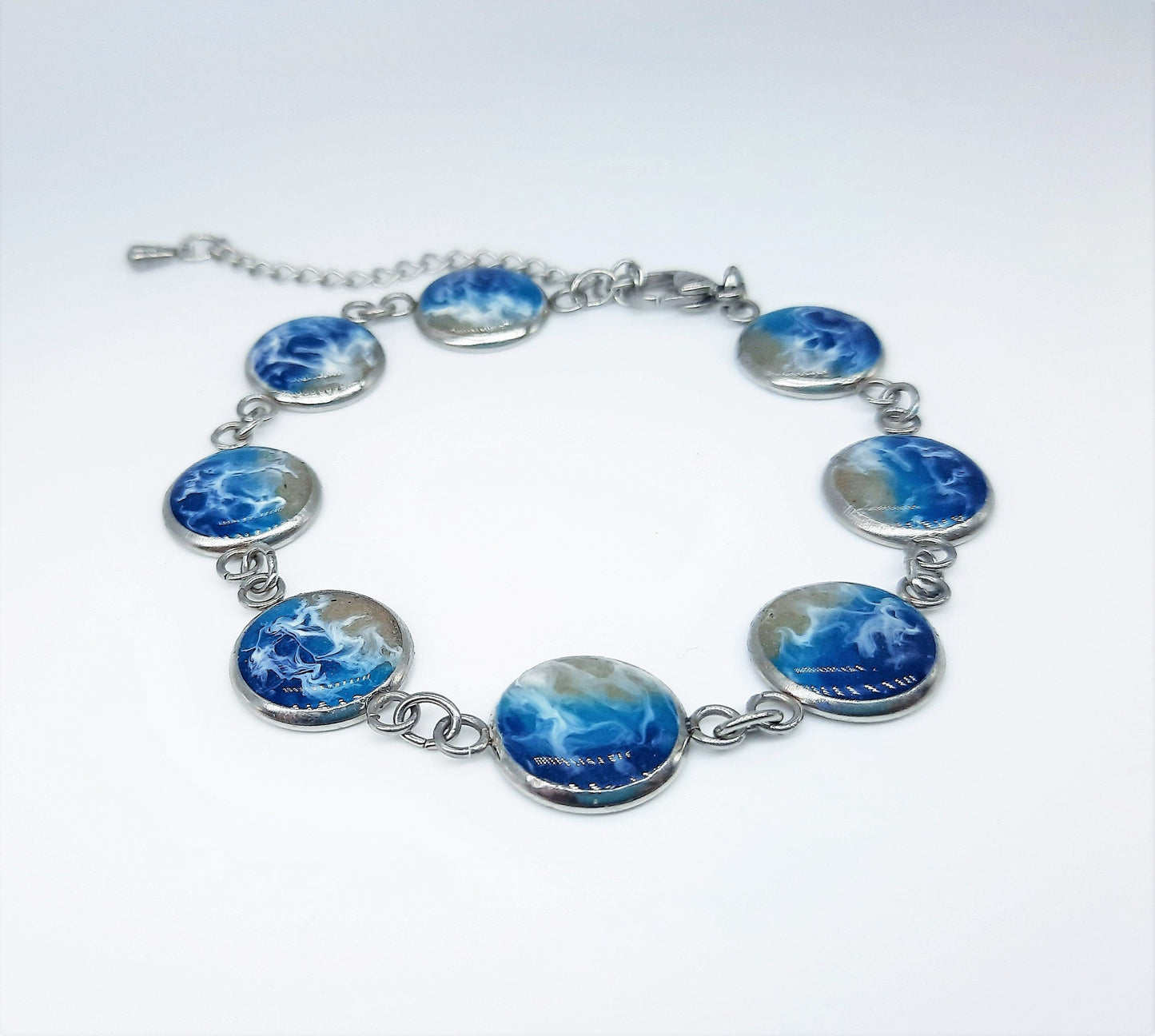 Small Circle Resin Seascape Link Bracelet