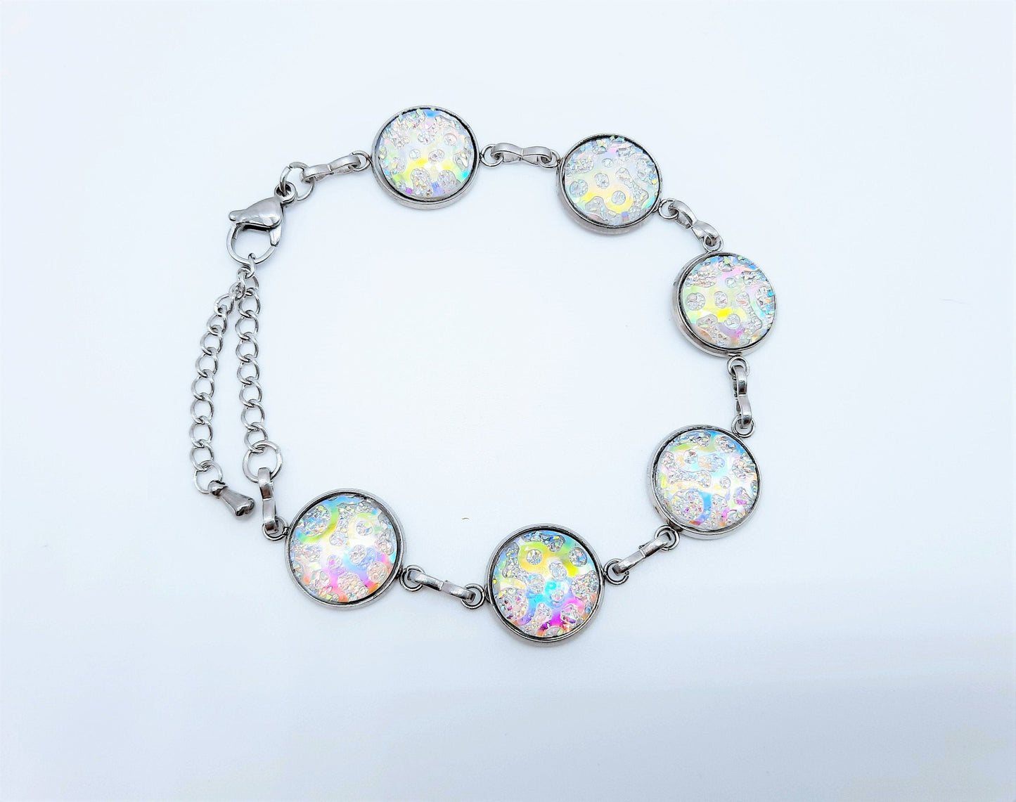 Iridescent White Resin Link Bracelet
