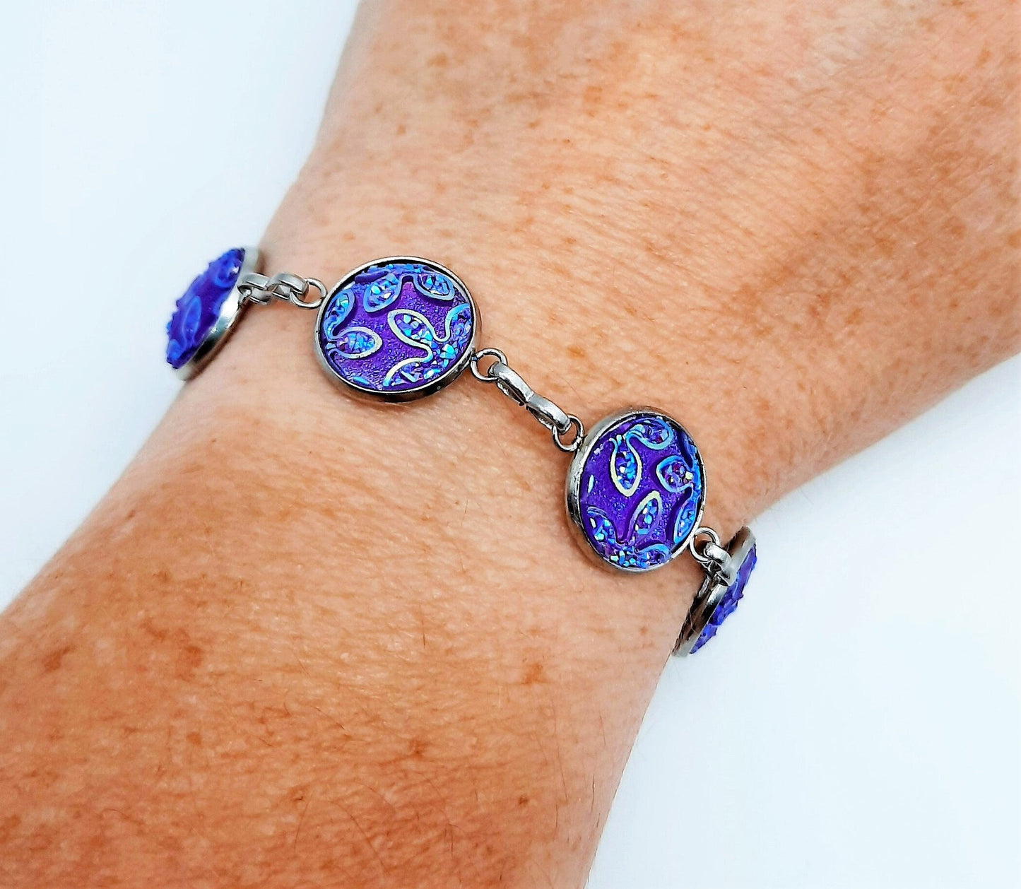 Purple Iridescent Resin Link Bracelet