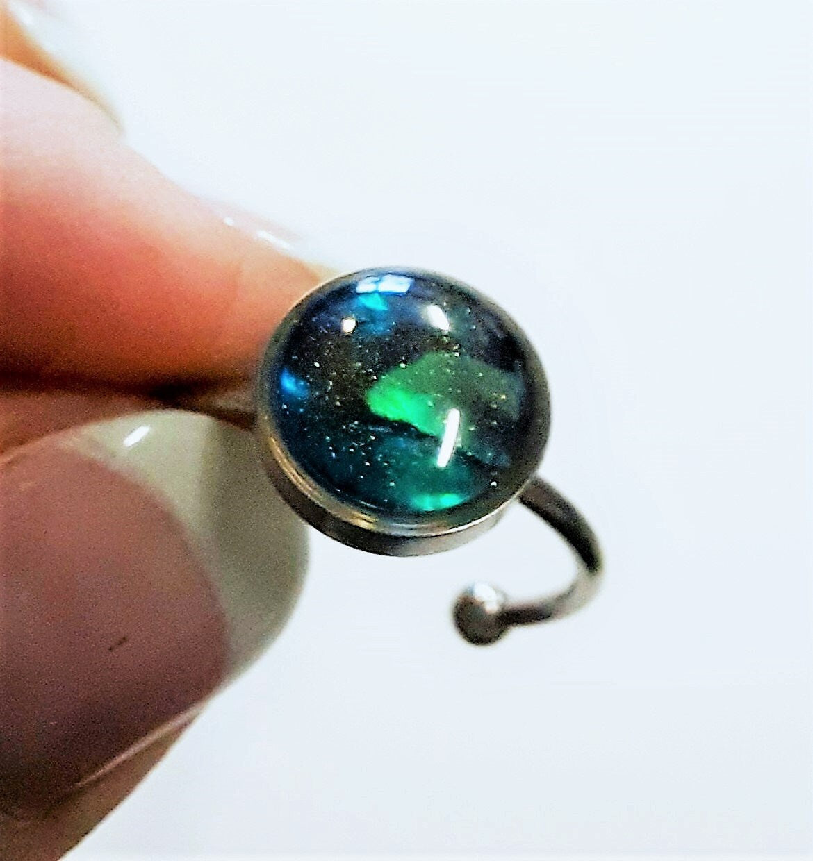 Abalone / Paua Seahhell Stainless Steel Cuff Finger Ring, Size 8