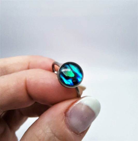 Abalone / Paua Seahhell Stainless Steel Cuff Finger Ring, Size 8