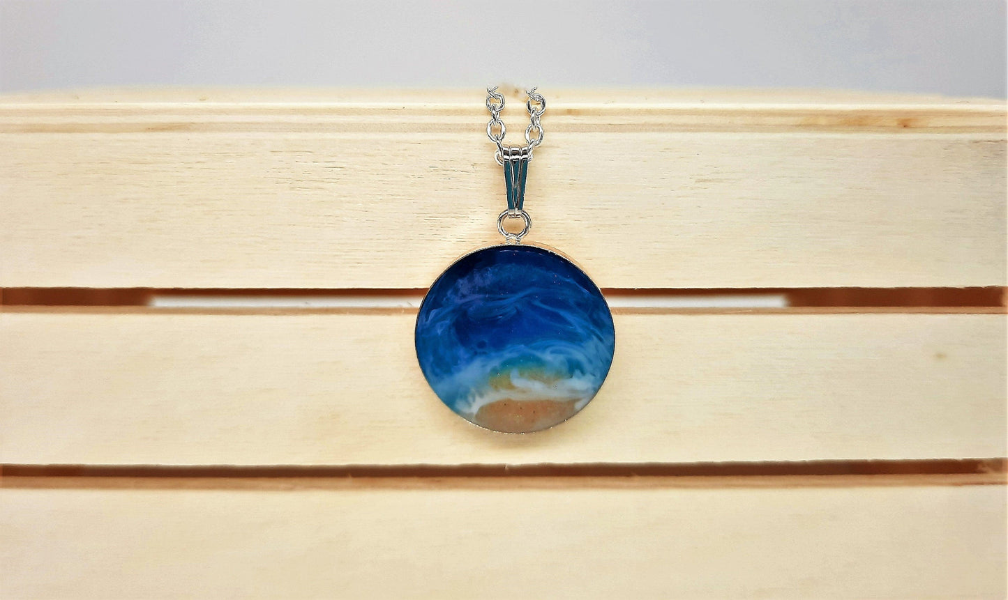 925 Sterling Silver Resin Seascape Necklace