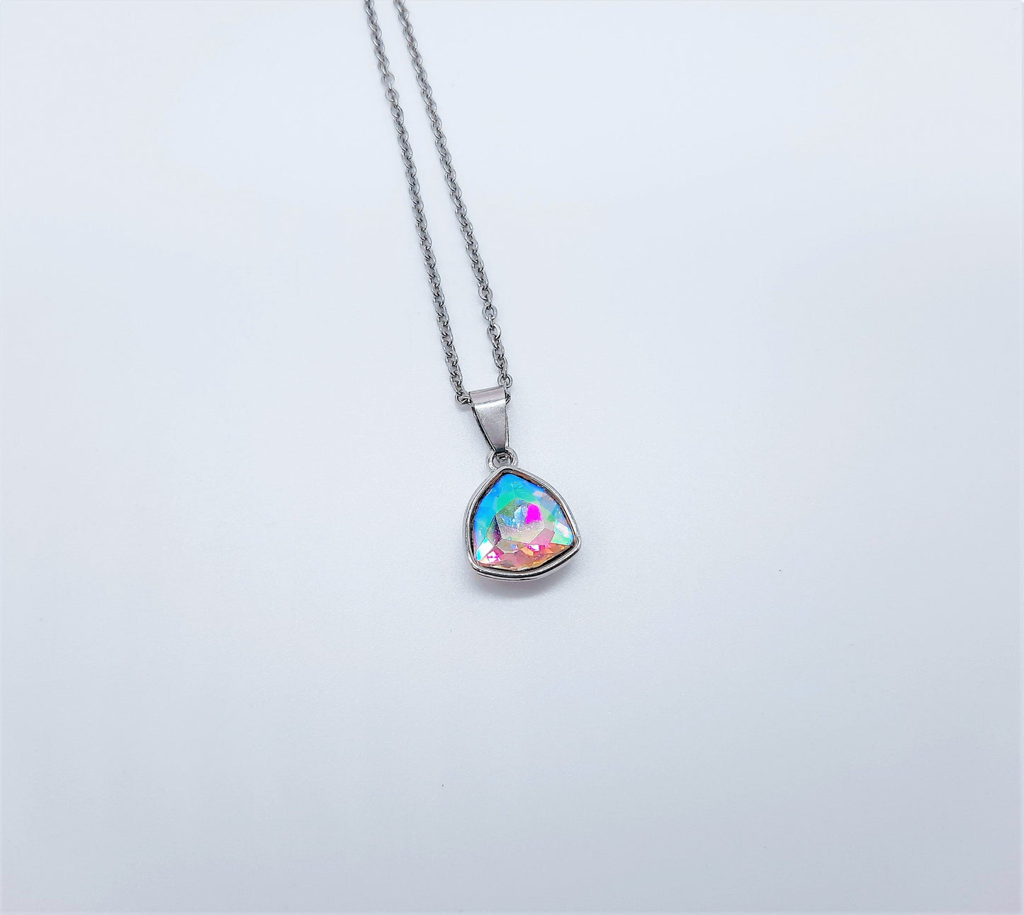 Rainbow Aurora Borealis Triangle  Necklace