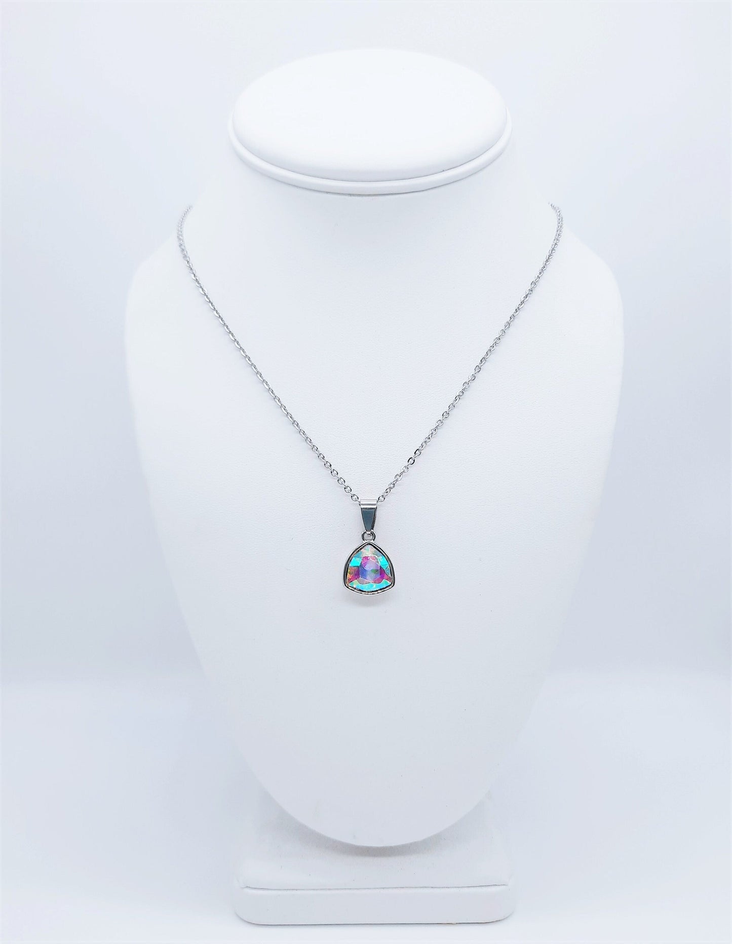 Rainbow Aurora Borealis Triangle  Necklace