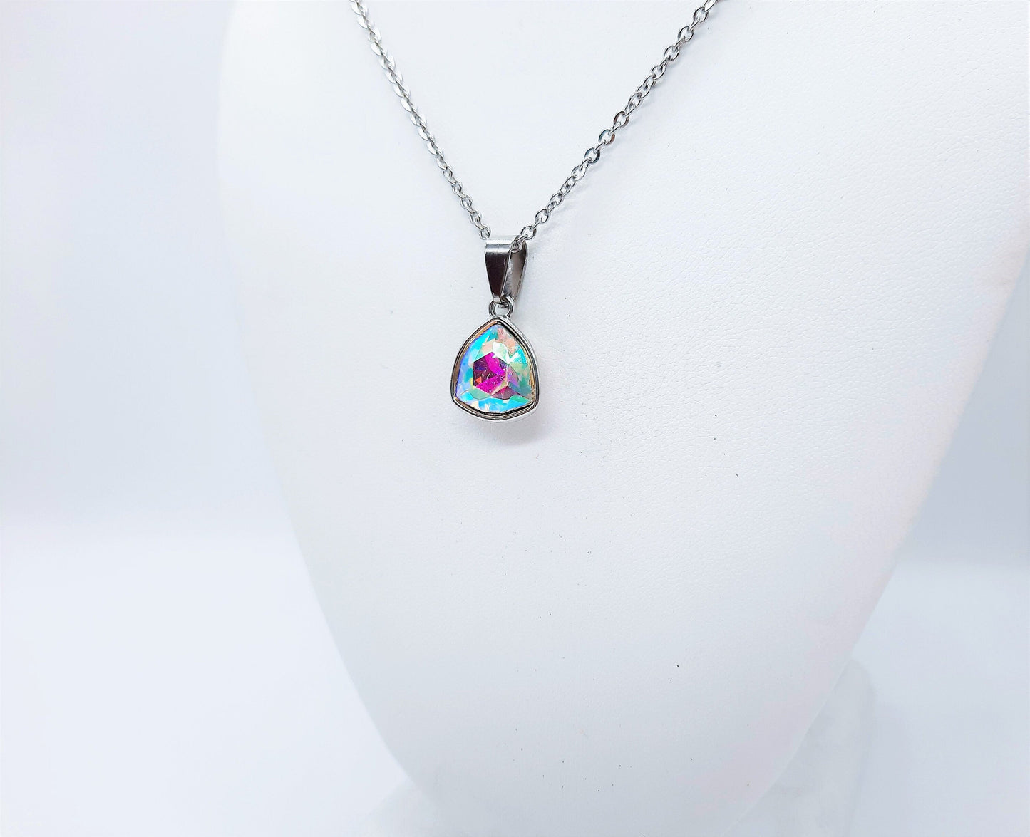 Rainbow Aurora Borealis Triangle  Necklace