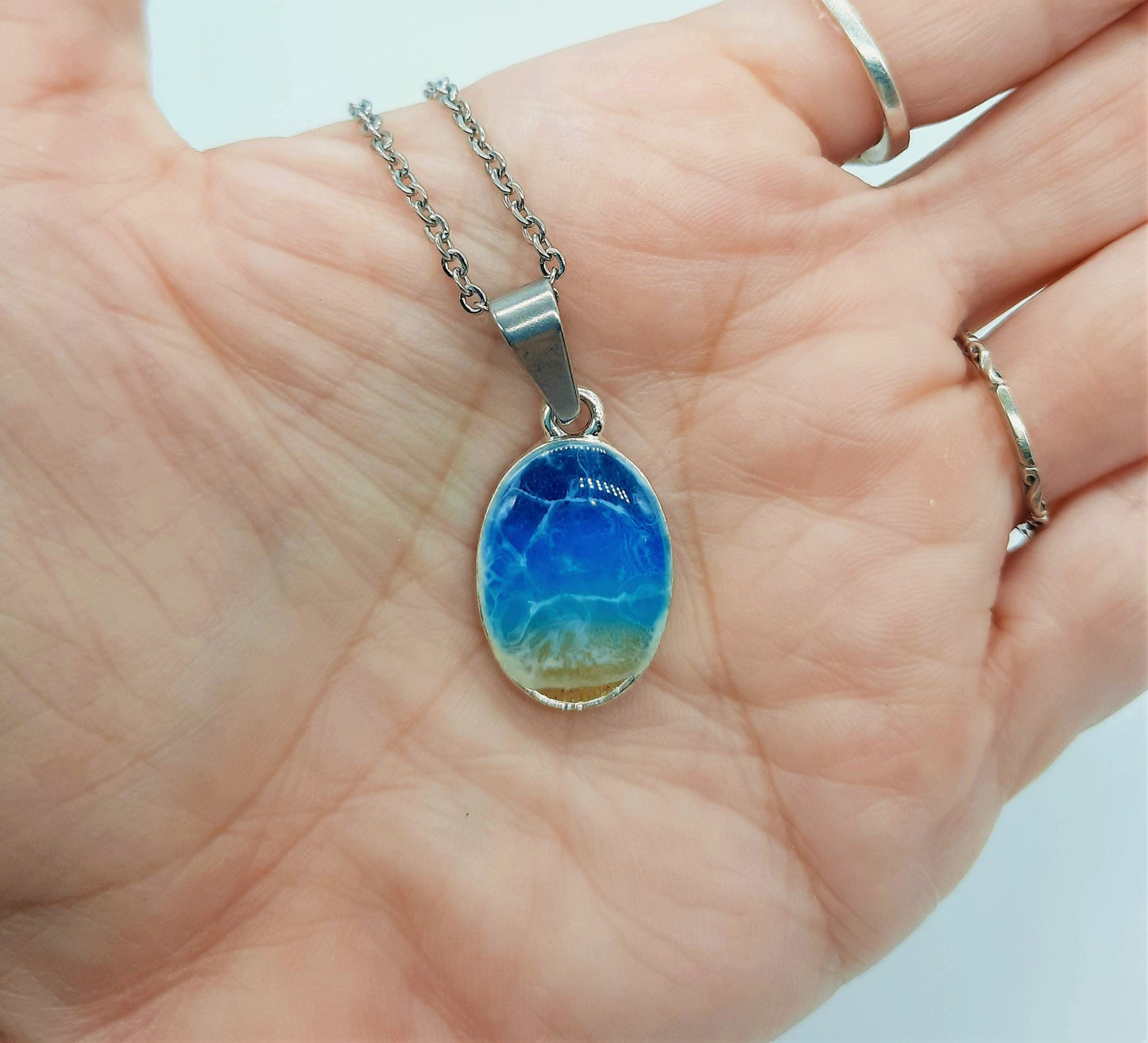 Small Oval Resin Seascape Necklace