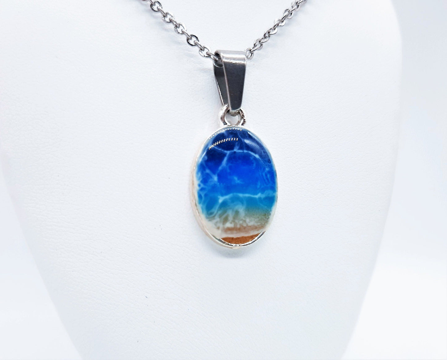 Small Oval Resin Seascape Necklace & Earring Set