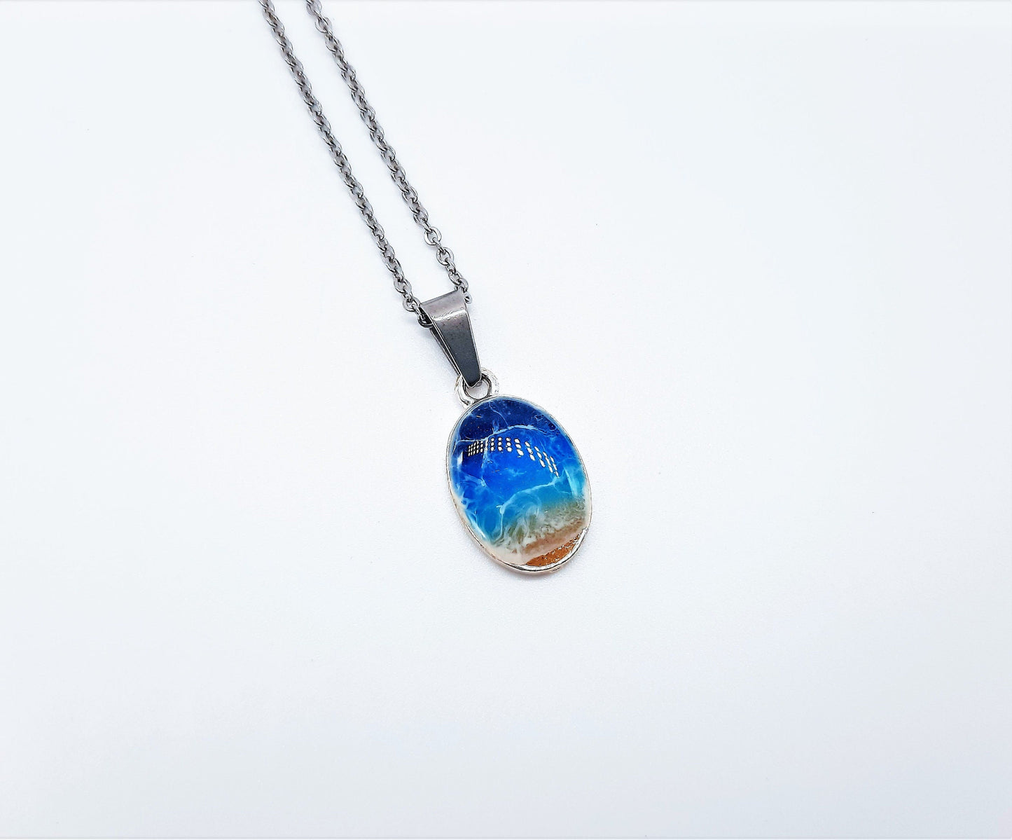 Small Oval Resin Seascape Necklace & Earring Set