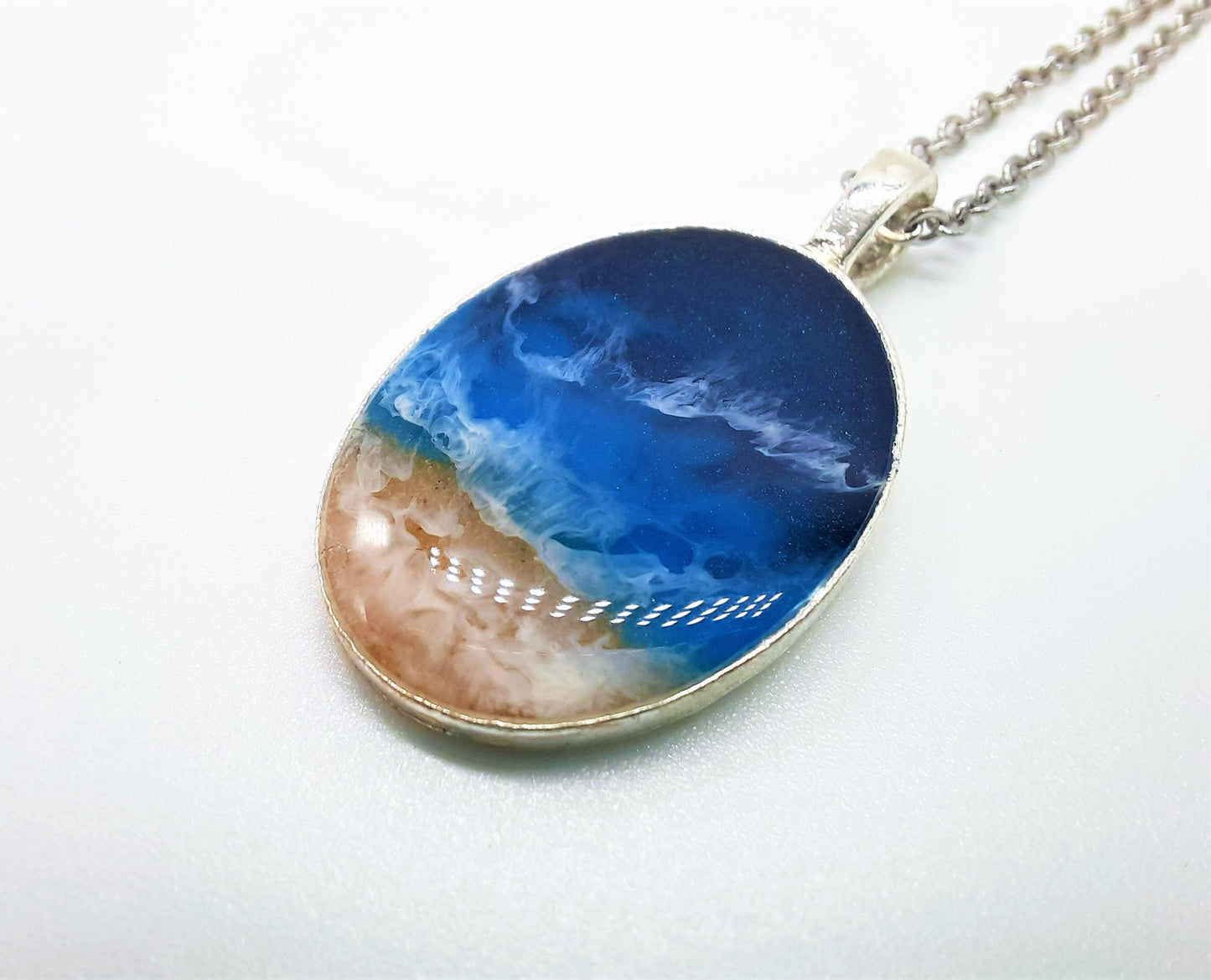 Large Oval Resin Seascape Necklace
