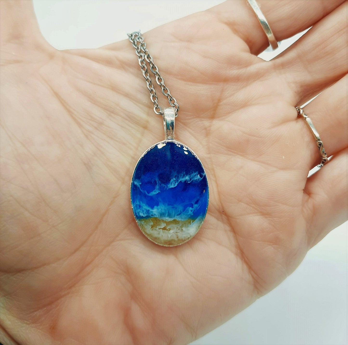 Large Oval Resin Seascape Necklace