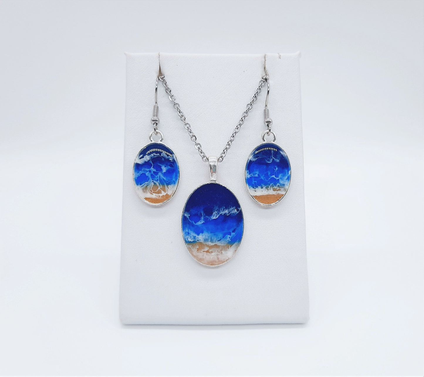 Oval Resin Seascape Necklace & Earring Set