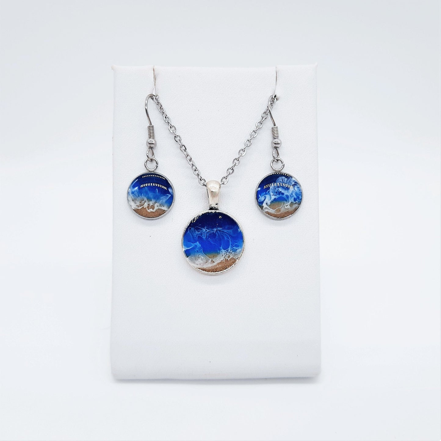 Small Circle Resin Seascape Earrings