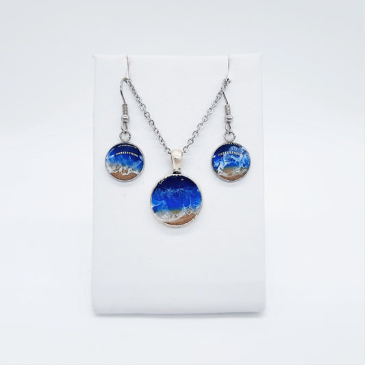 Small Circle Resin Seascape Necklace & Earring Set