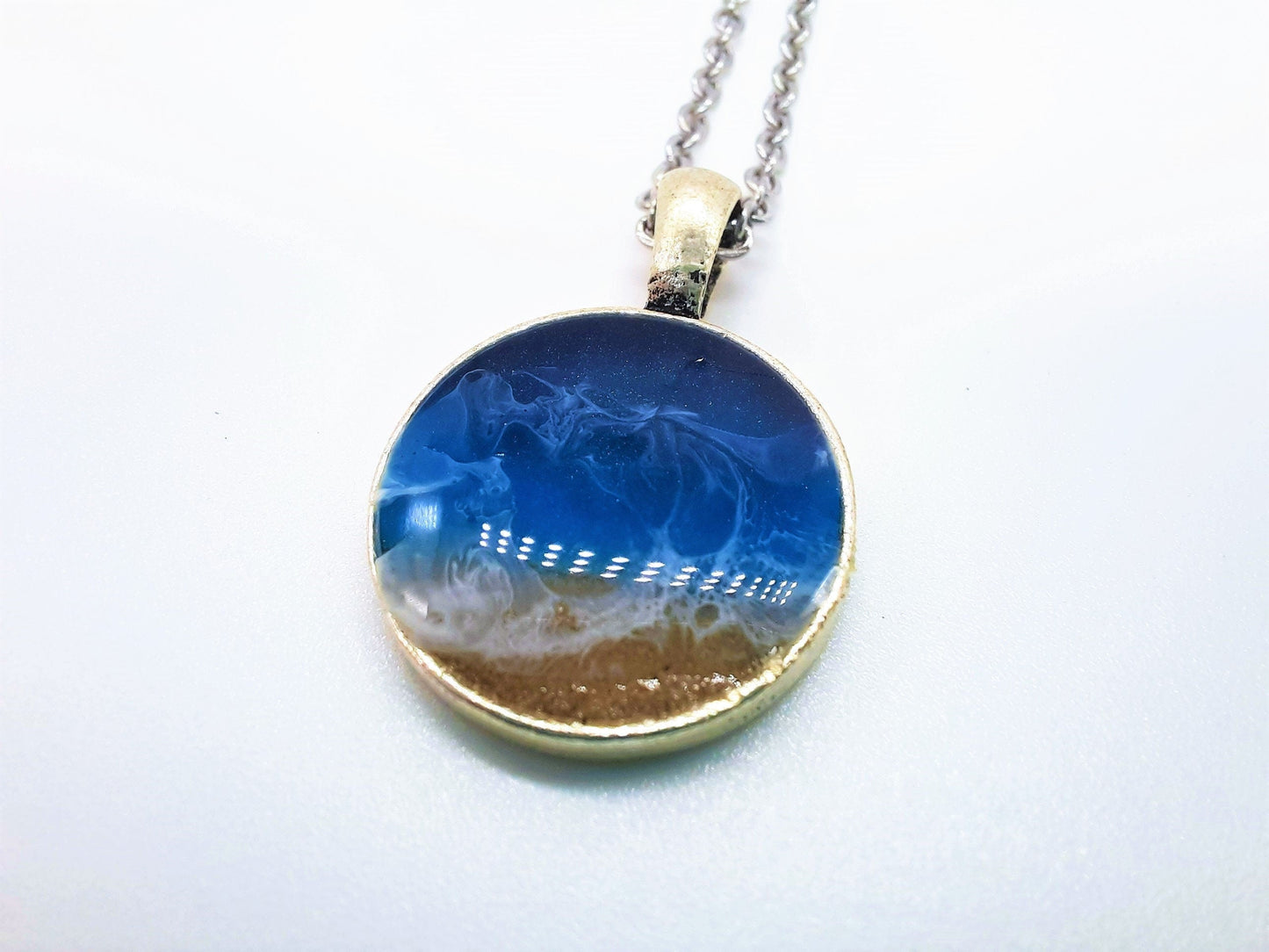 Small Circle Resin Seascape Necklace & Earring Set