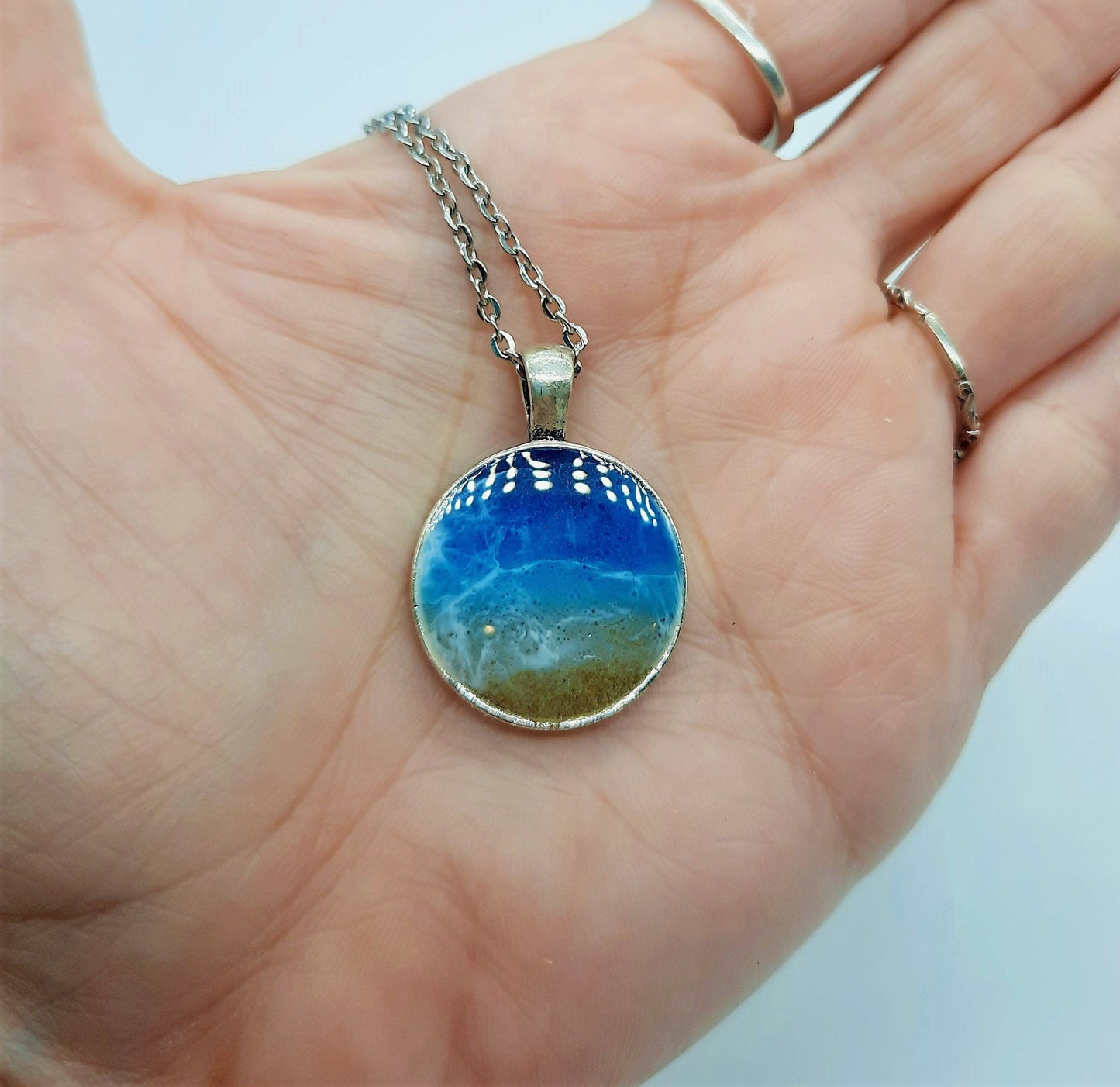 Medium Circle Resin Seascape Necklace