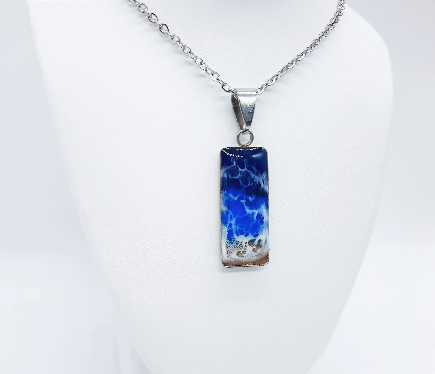 Rectangle Shaped Resin Seascape Necklace