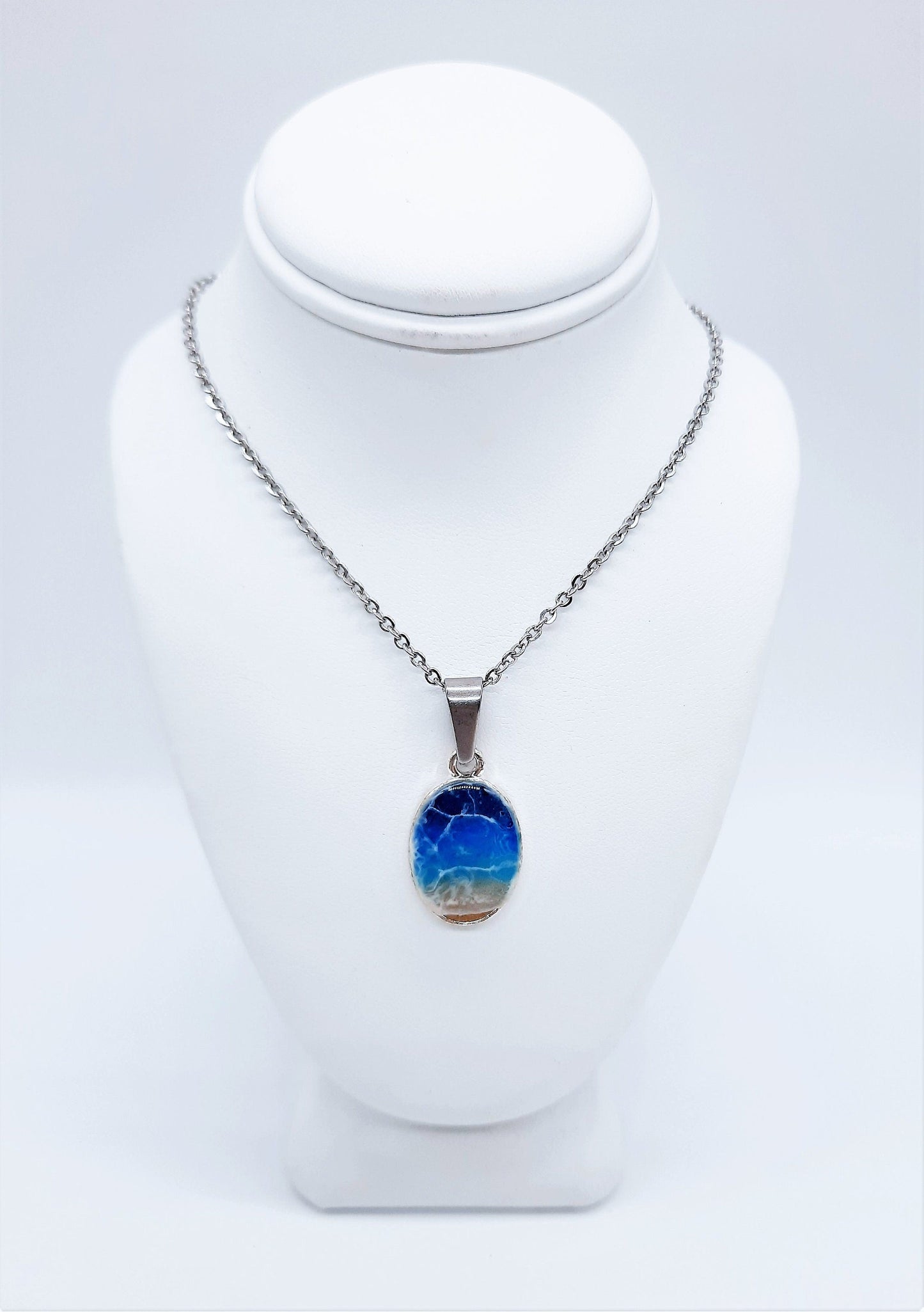 Small Oval Resin Seascape Necklace & Earring Set