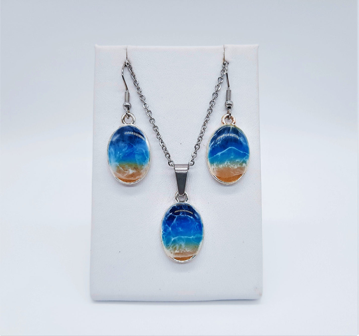 Small Oval Resin Seascape Necklace & Earring Set