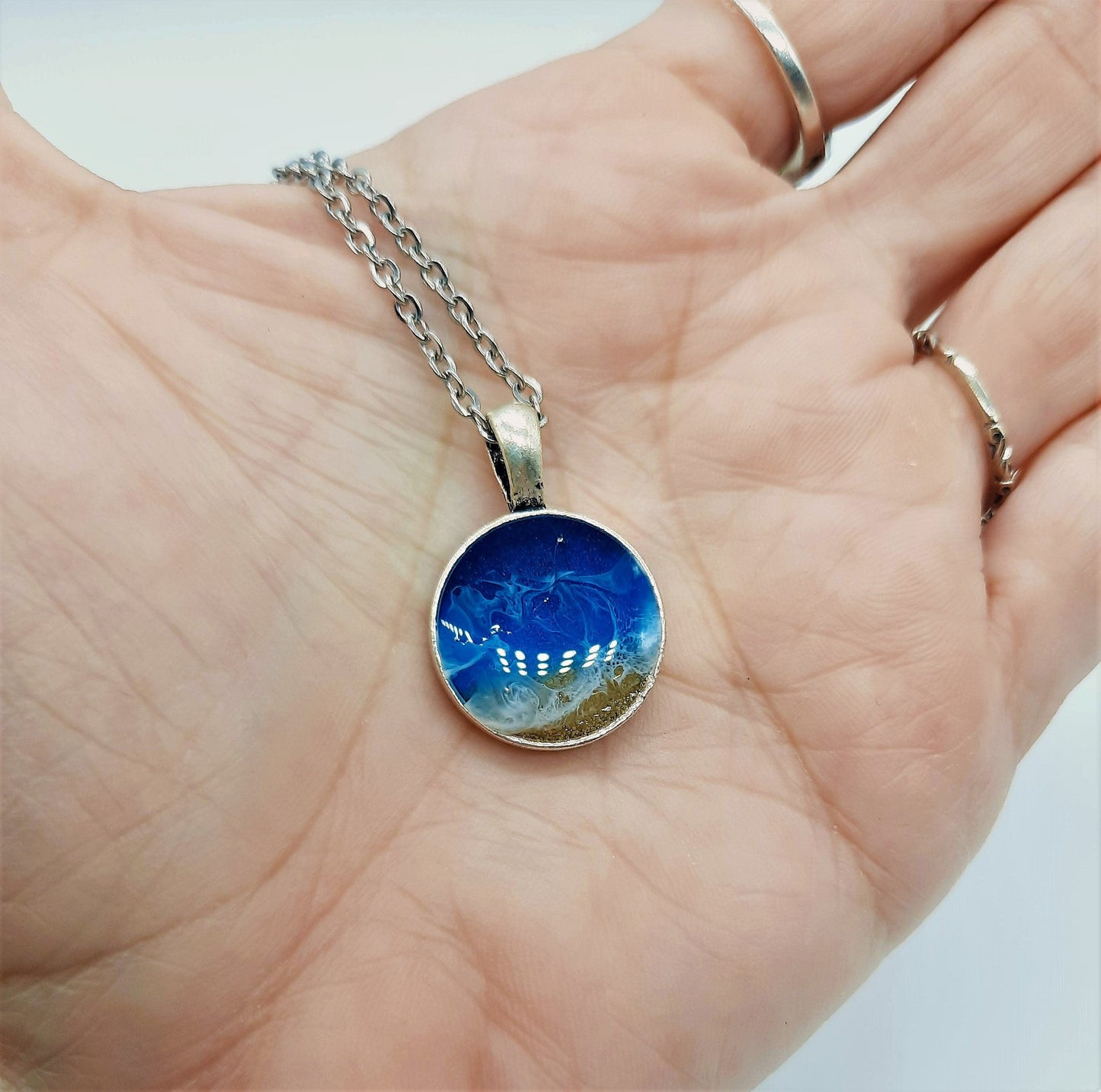Small Circle Resin Seascape Necklace & Earring Set