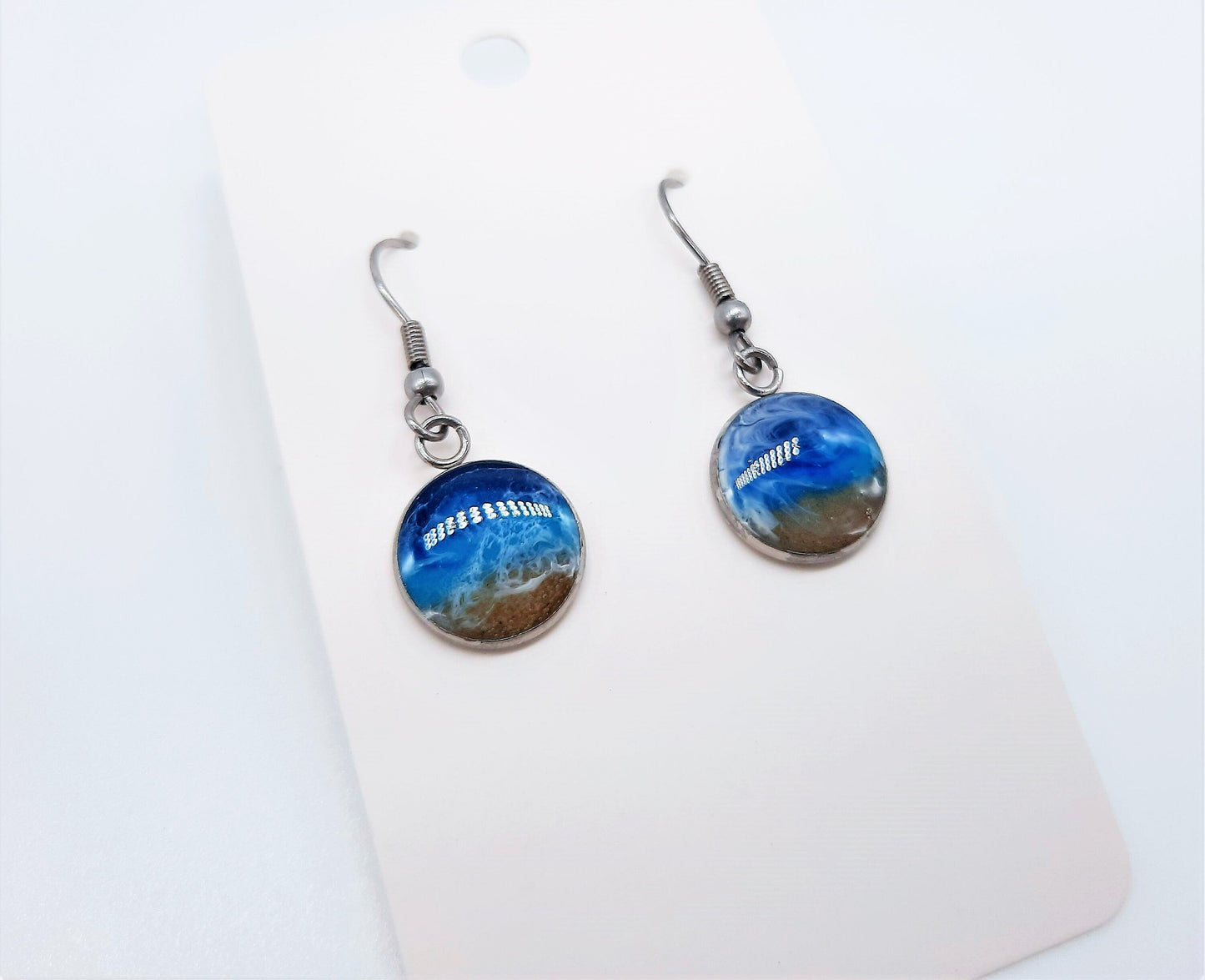 Small Circle Resin Seascape Earrings