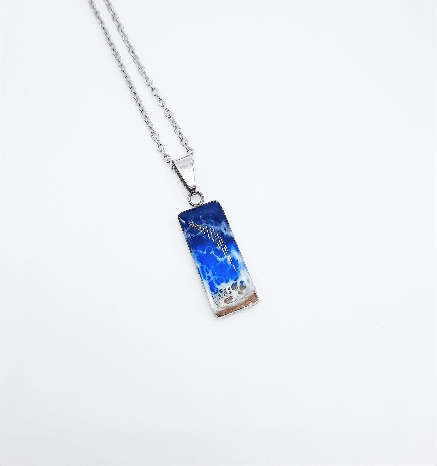 Rectangle Shaped Resin Seascape Necklace
