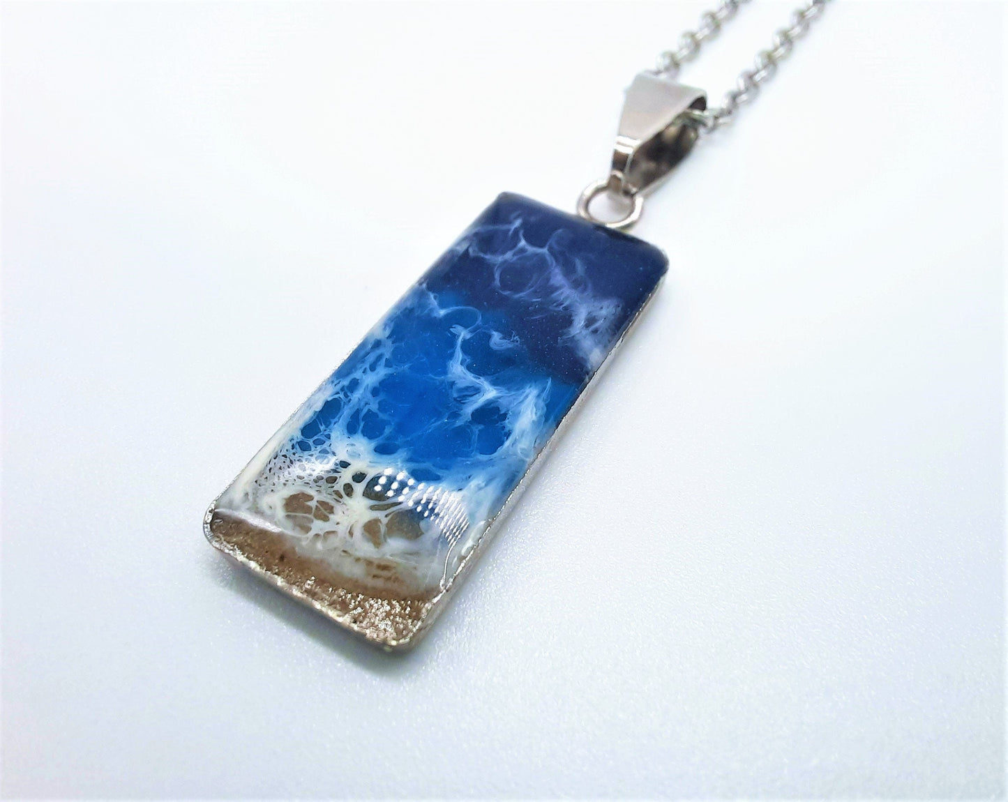 Rectangle Shaped Resin Seascape Necklace & Earring Set