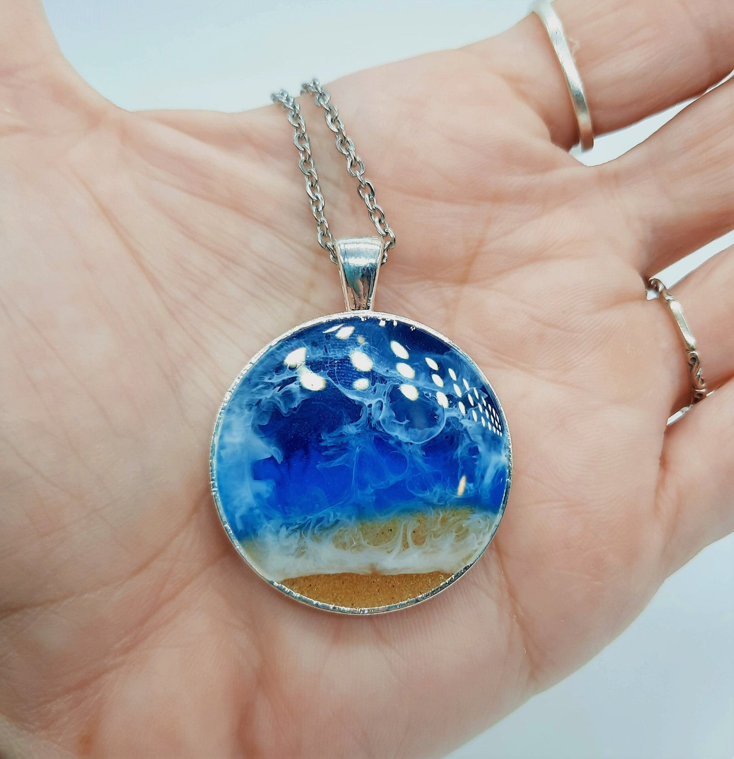 Large Circle Resin Seascape Necklace