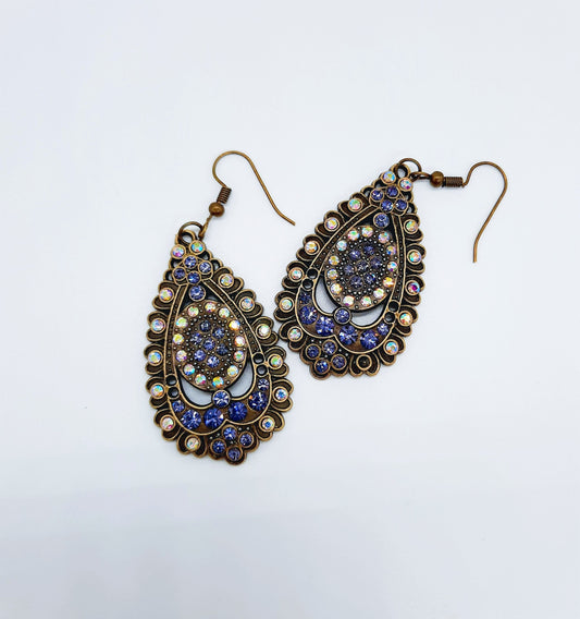 Antiqued Bronze Aurora Borealis & Purple Earrings