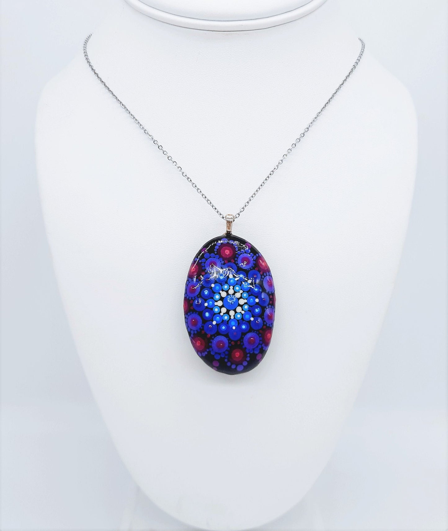 Handpainted Purple / Blue Mandala Necklace