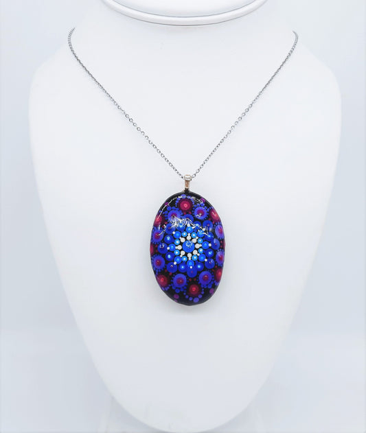 Handpainted Purple / Blue Mandala Necklace