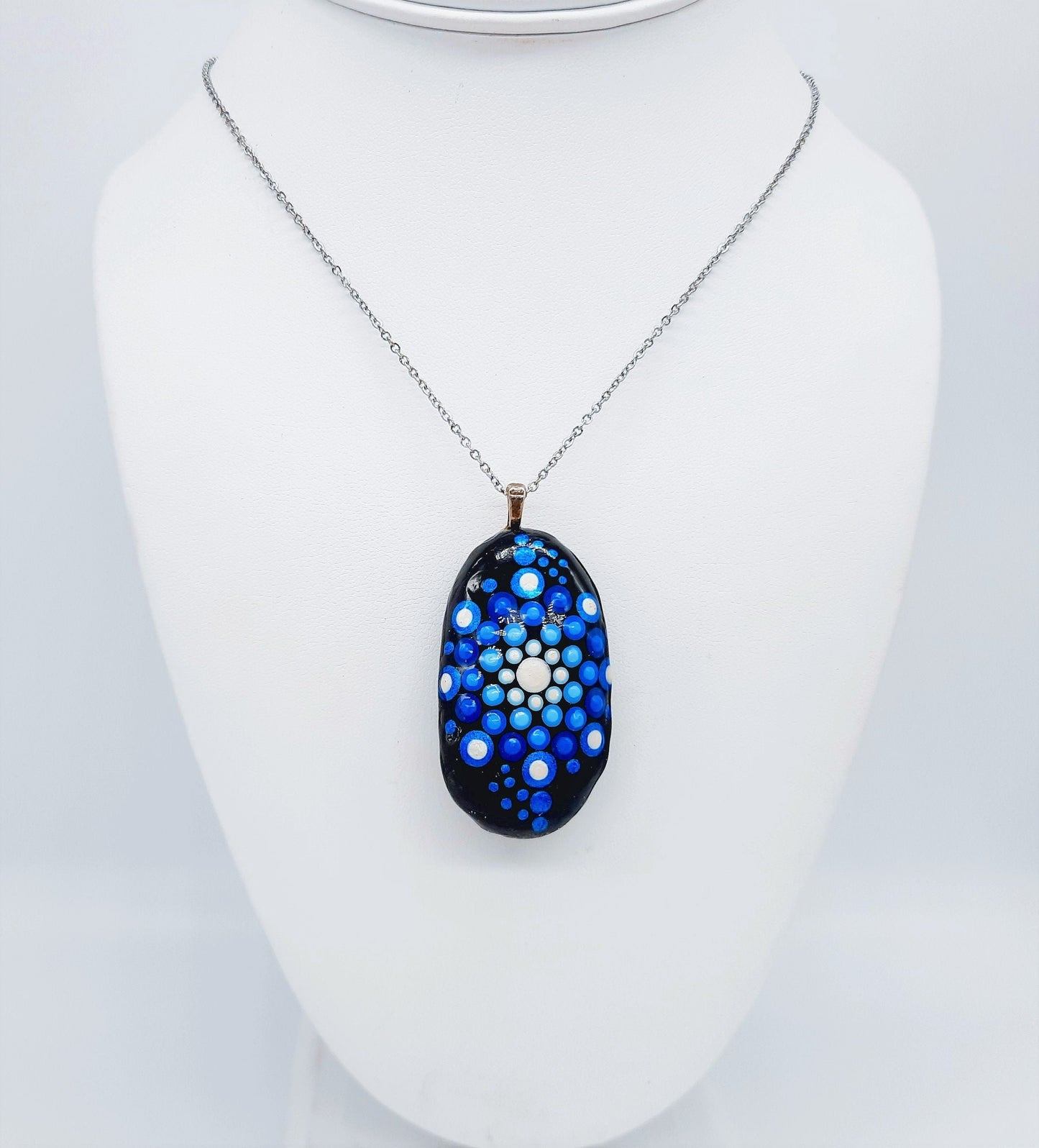Handpainted Blue Mandala Necklace