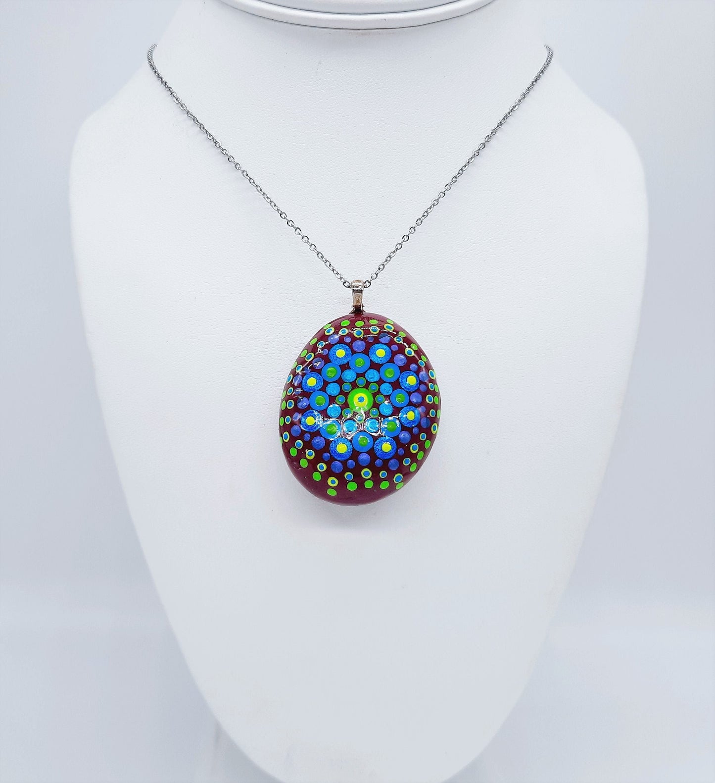 Handpainted Blue / Green Mandala Necklace