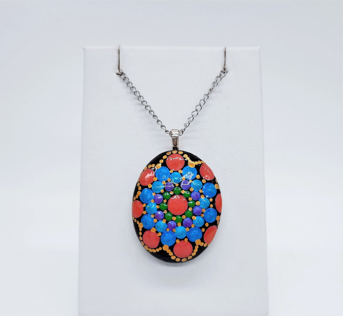 Handpainted Pearlescent Mandala Necklace