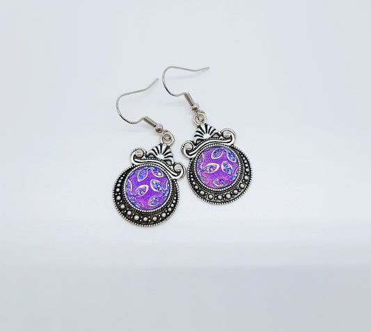 Purple Sparkle Resin Earrings / Antique Tibetan Look