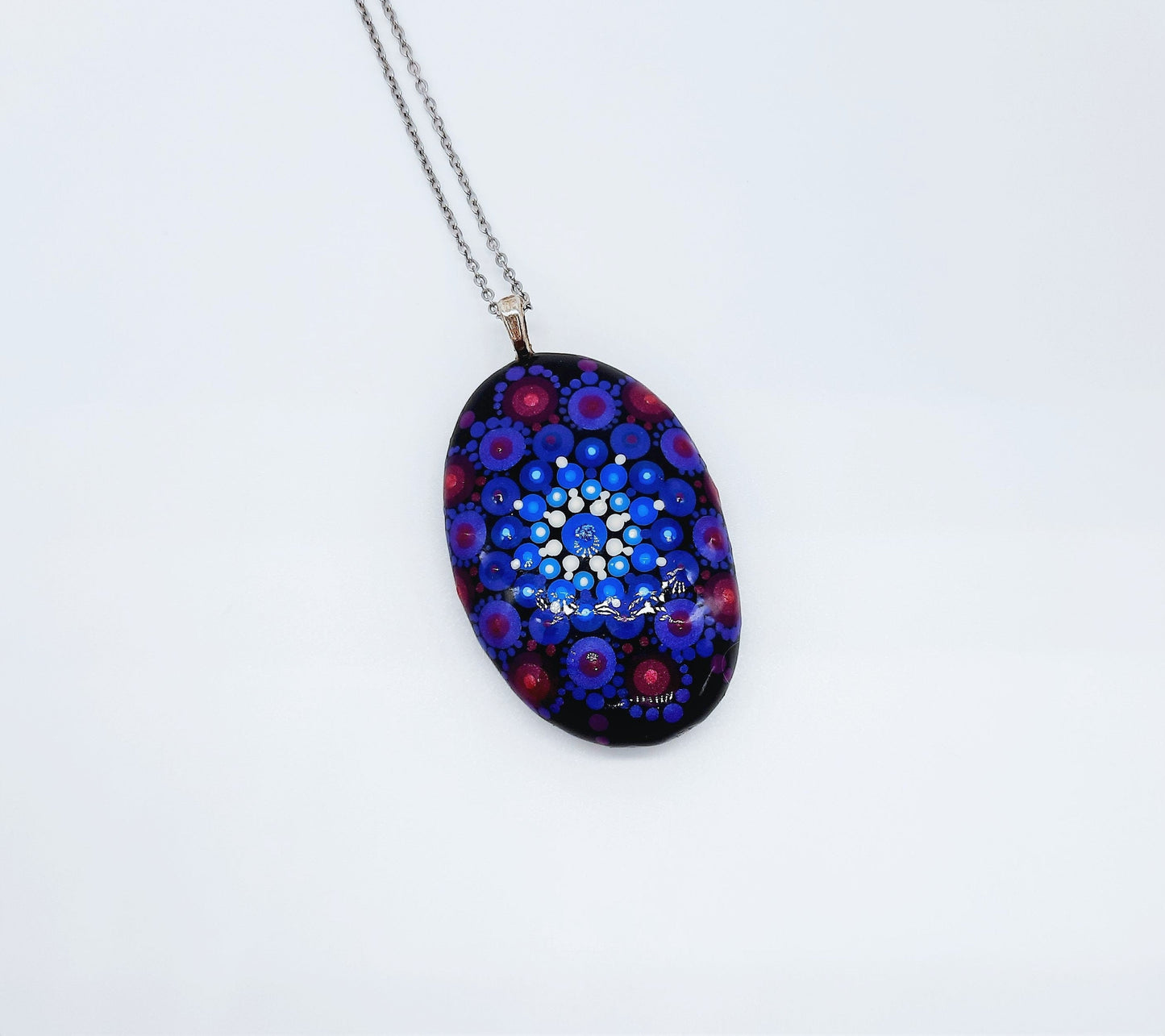 Handpainted Purple / Blue Mandala Necklace