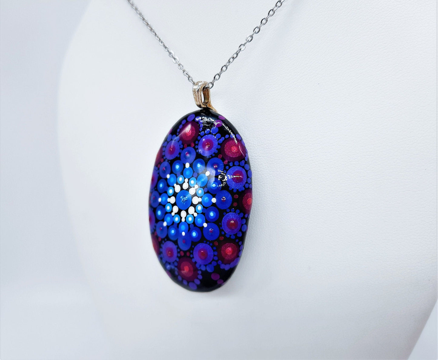 Handpainted Purple / Blue Mandala Necklace