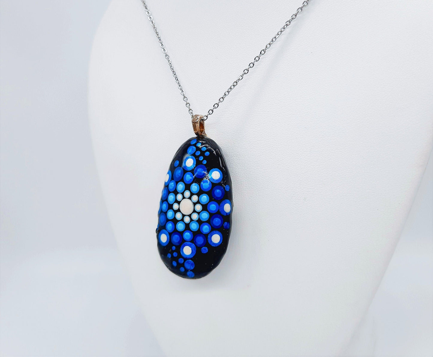 Handpainted Blue Mandala Necklace