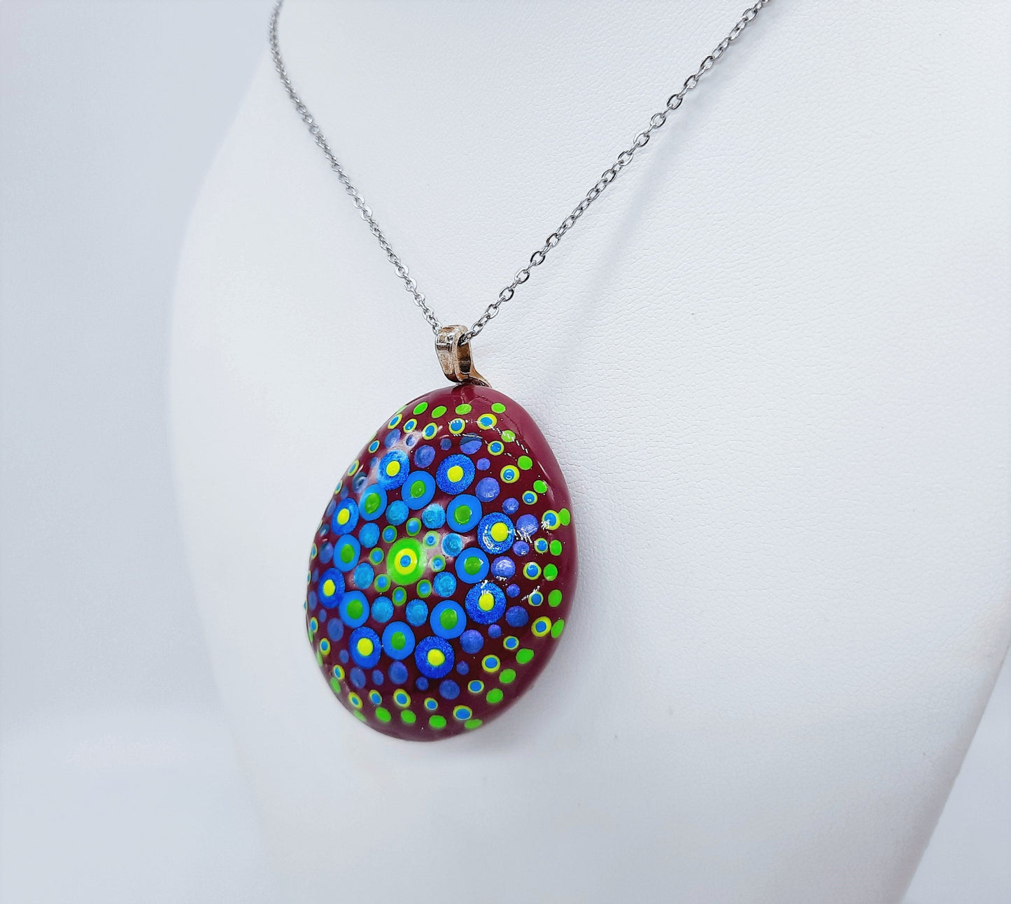 Handpainted Blue / Green Mandala Necklace