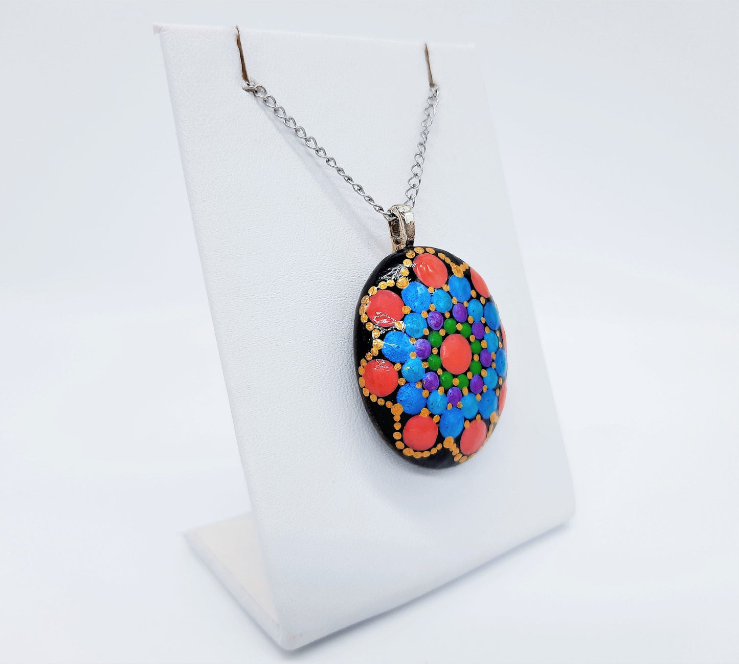 Handpainted Pearlescent Mandala Necklace