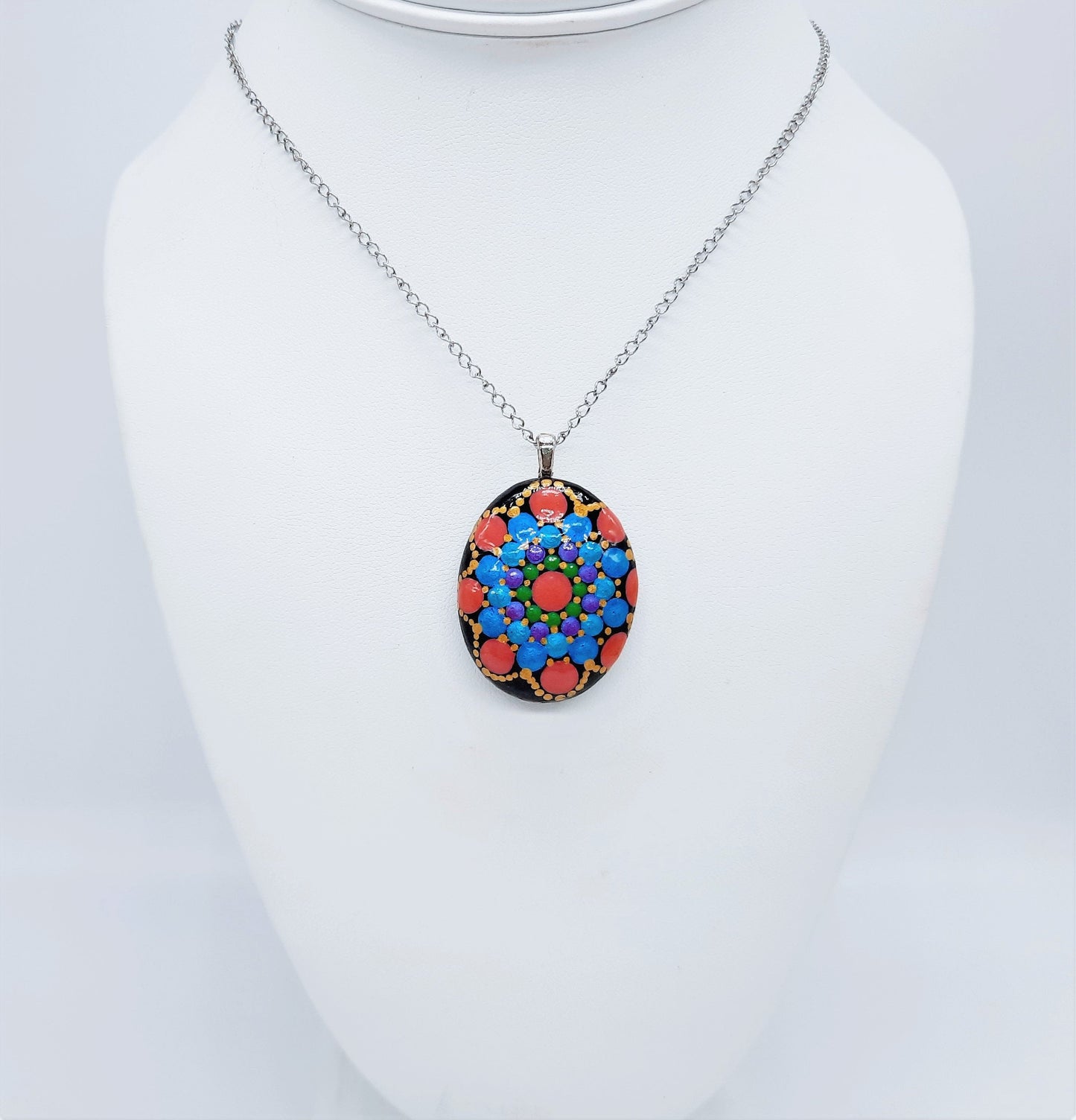Handpainted Pearlescent Mandala Necklace