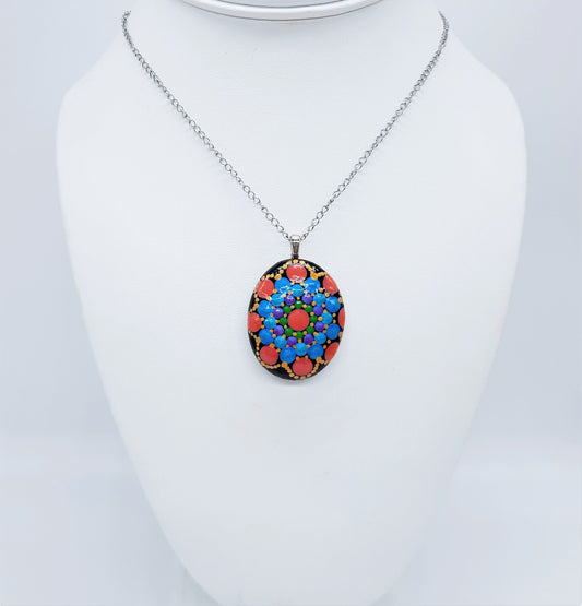 Handpainted Pearlescent Mandala Necklace
