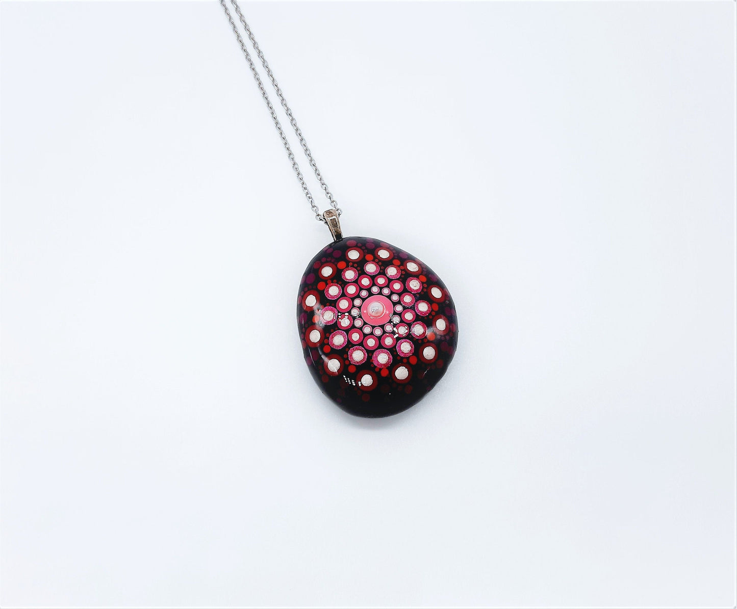 Handpainted Pink / Red Mandala Necklace