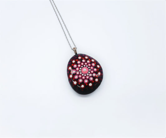 Handpainted Pink / Red Mandala Necklace